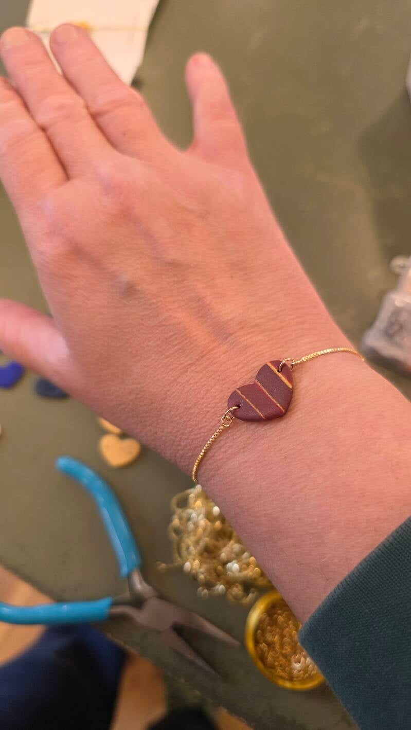 Armbandje bordeauxrood hart in diverse uitvoeringen - Stainless steel goud