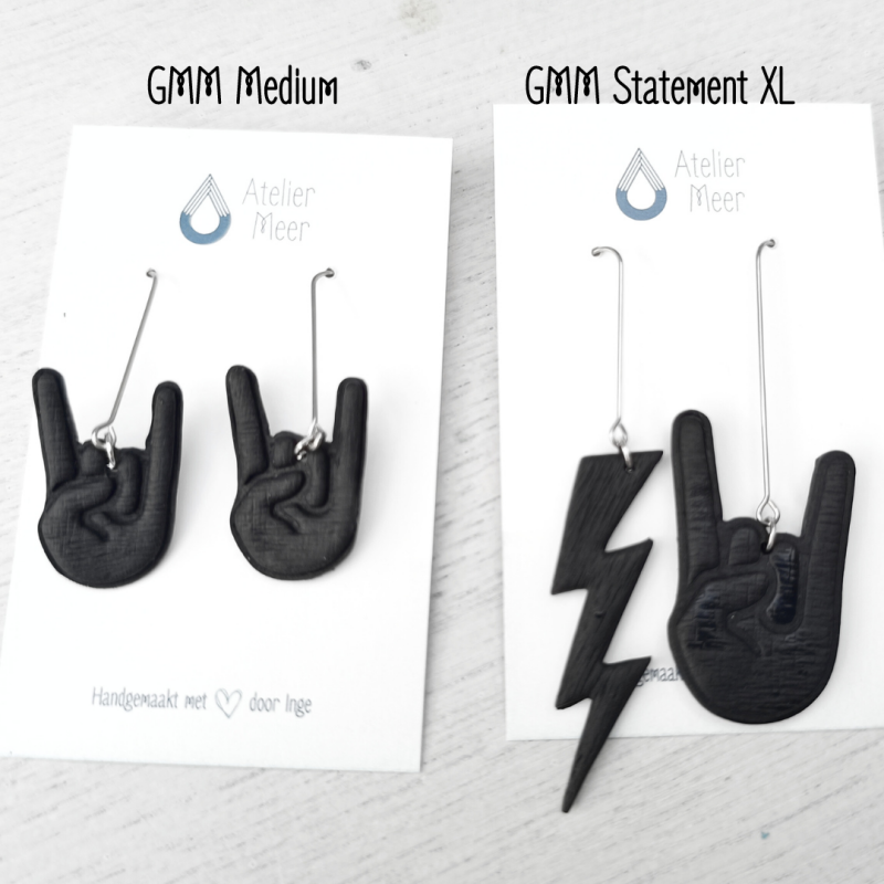 Zwarte Graspop oorbellen | metal rock hand (medium)