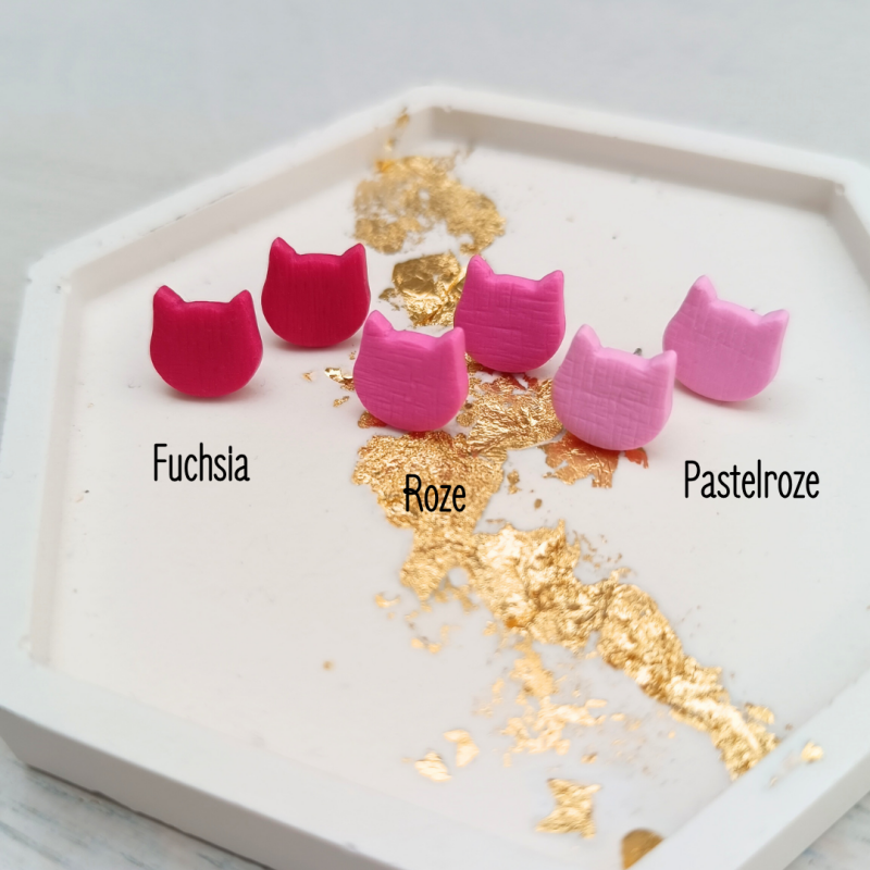 Miauw poes oorstekers ook voor kids | roze kat studs - Fuchsia