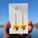 Narcis oorhangers ~ gele paasbloemen als klei oorbellen