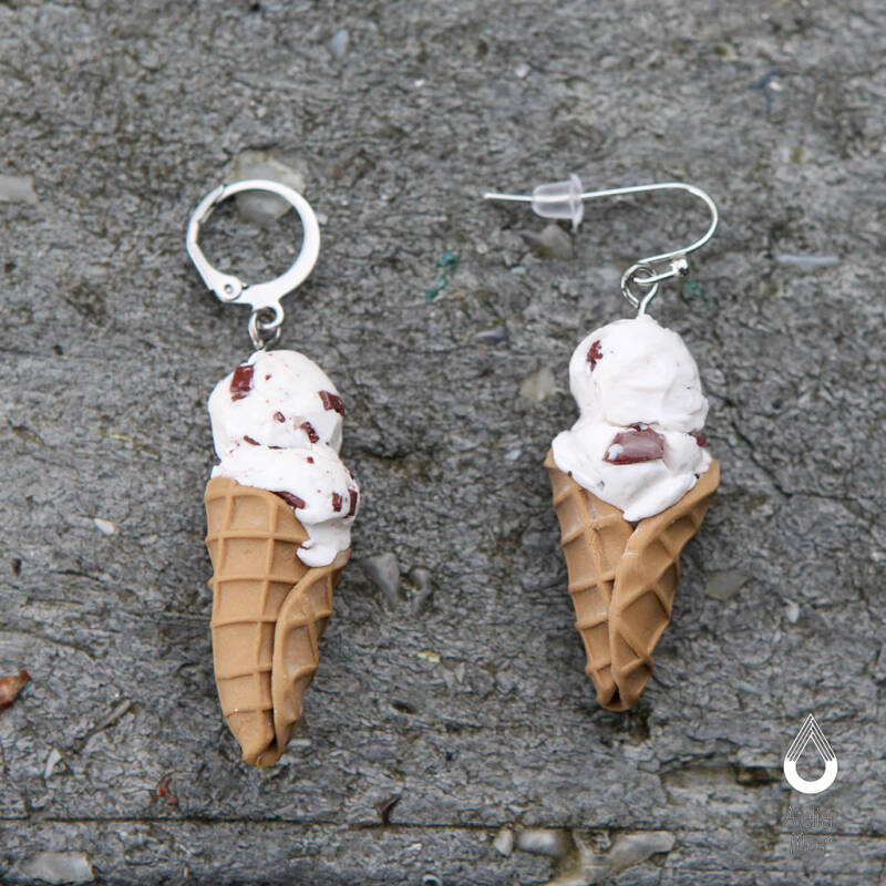 Ijshoorntjes oorbellen ~ ijsjes in diverse smaken voor tieners en dames - Stracciatella