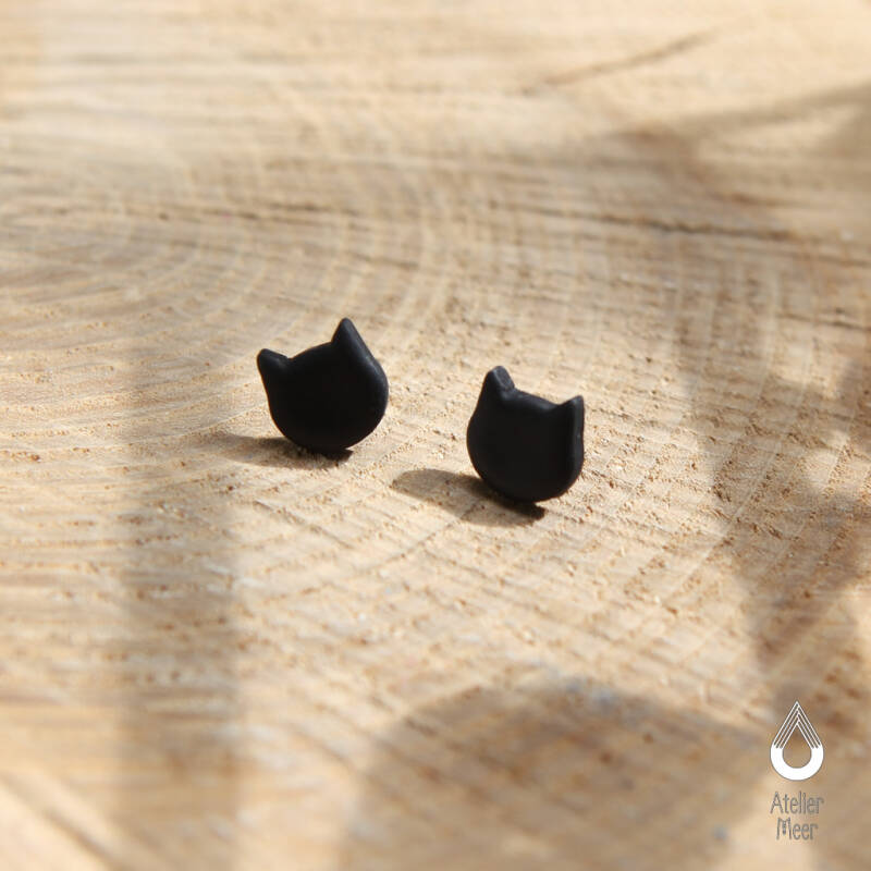 Miauw poes oorstekers ook voor kids | zwarte kat studs