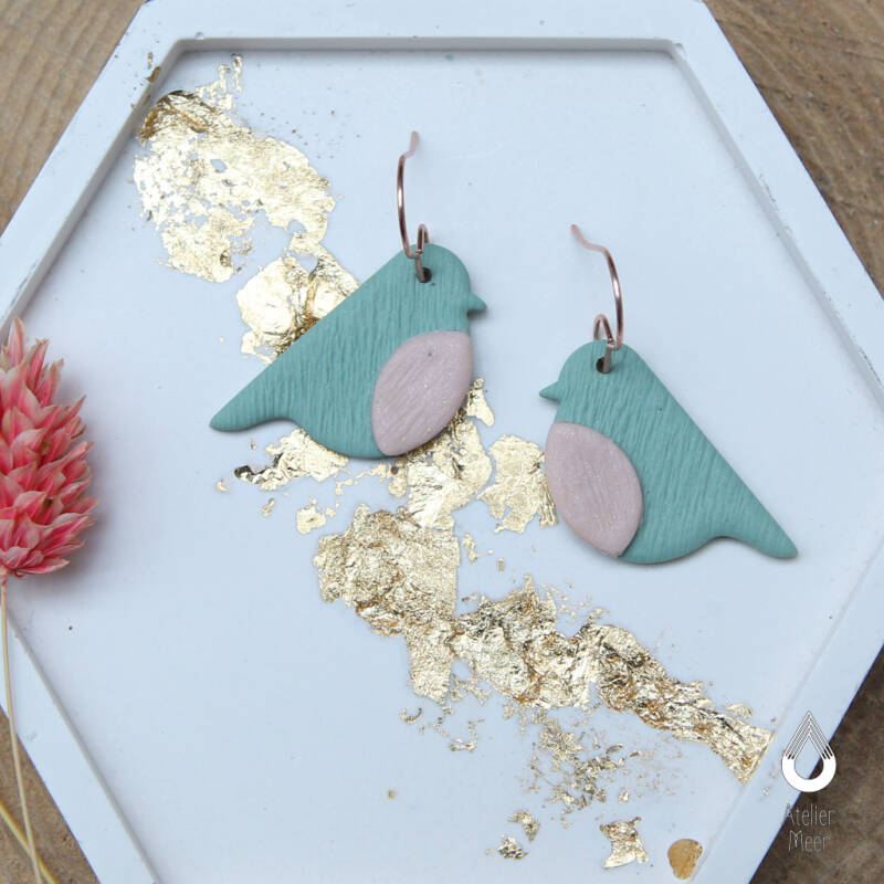Robin vogeltjes oorbellen ~ mint roze