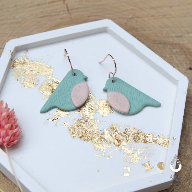 Robin vogeltjes oorbellen ~ mint roze
