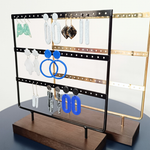 Oorbellen display / rekje in metaal met houten voet - Blank hout / Goud