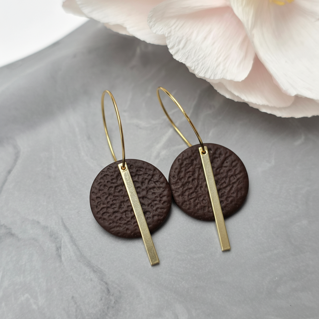rina oorhanger met staafje in chocoladebruin