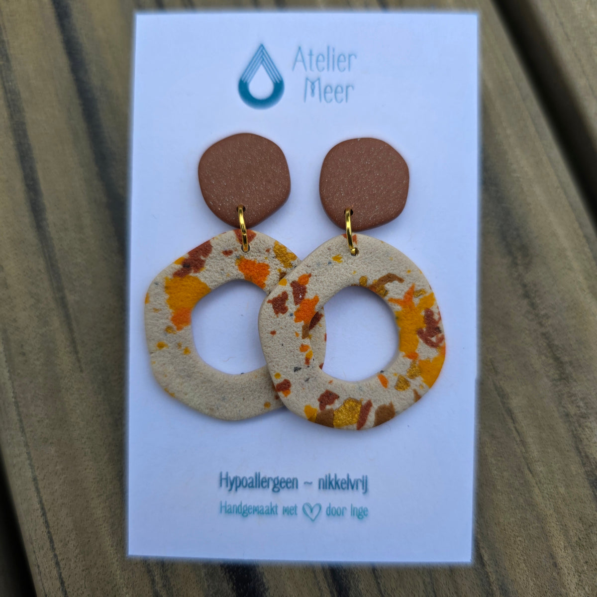 Organische oorbellen herfst terrazzo - model Ella