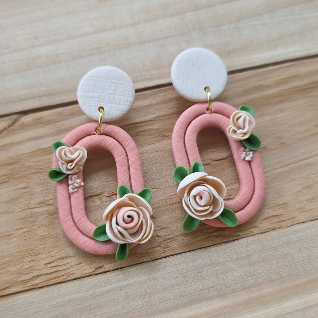 Floral oorbellen zalmroze ~ model Munk