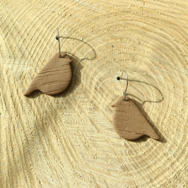 Robin vogeltjes oorbellen ~ hout