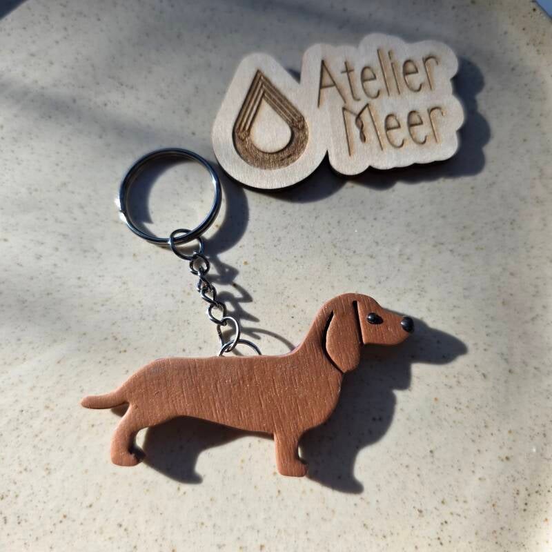 Teckel sleutelhanger effen ~ unieke sleutelhanger in allerlei kleuren - Effen bruin